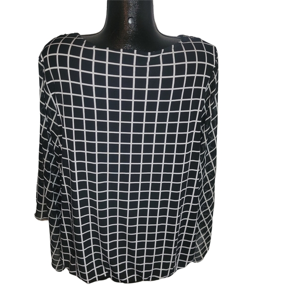 Alfani Black and White Grid Pattern Long Sleeve Top 3X - Picture 5 of 8